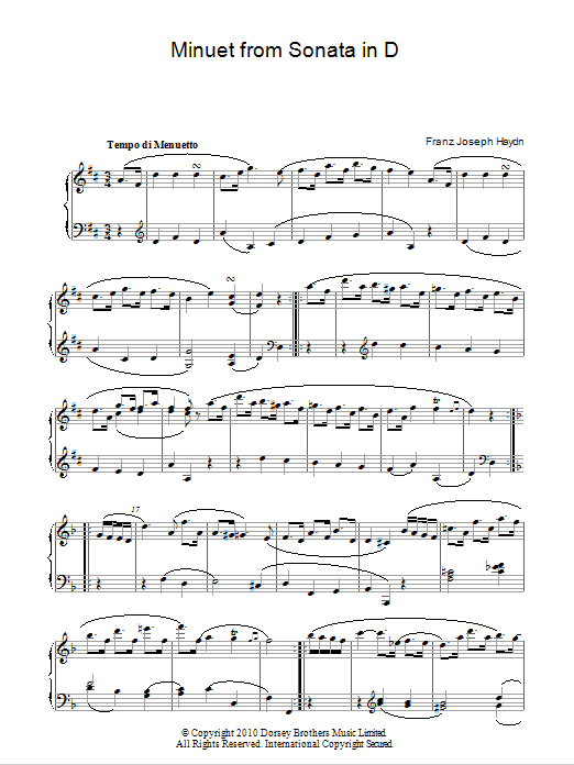 Download Franz Joseph Haydn Minuet From Sonata In D Sheet Music