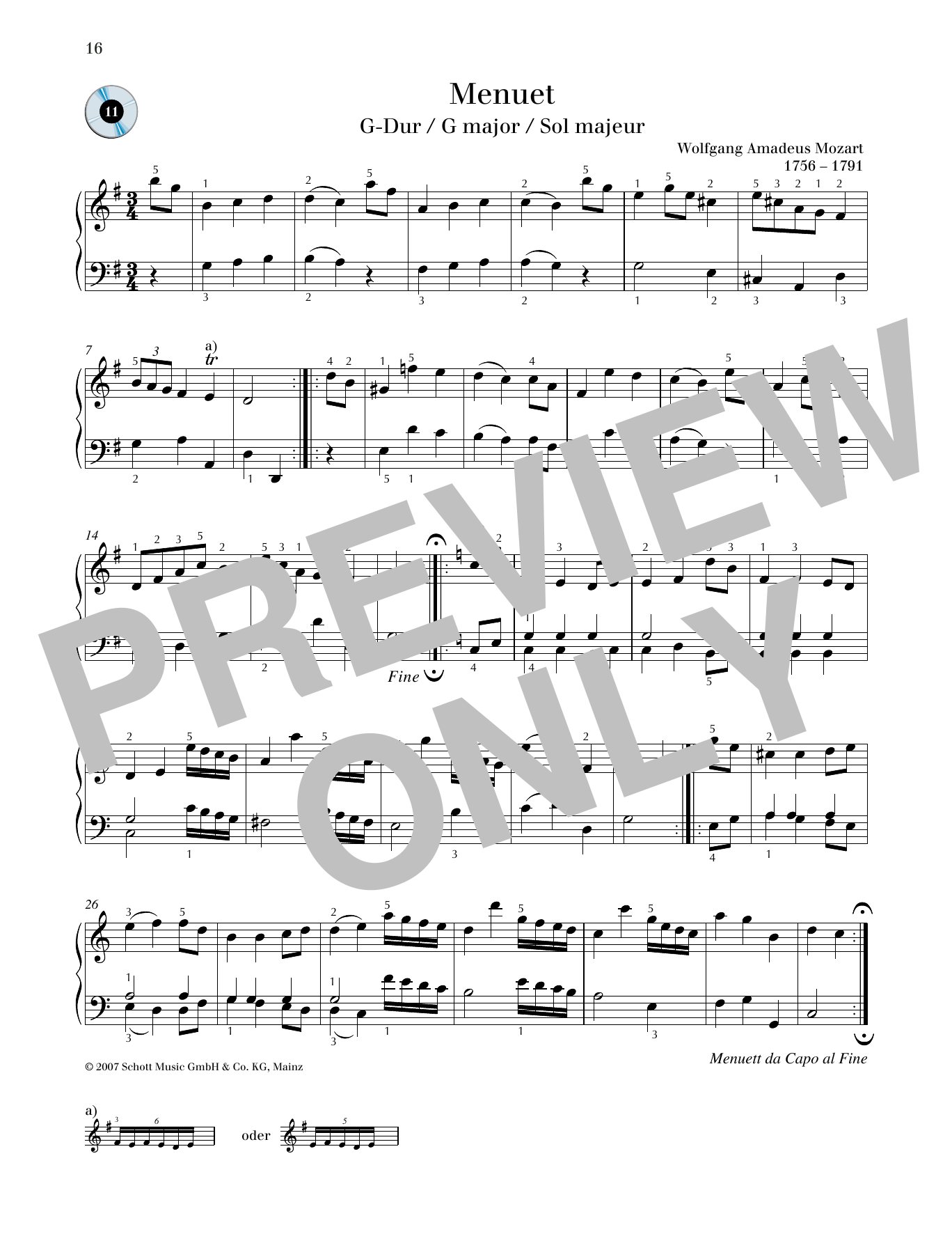 Download Wolfgang Amadeus Mozart Minuet G major Sheet Music