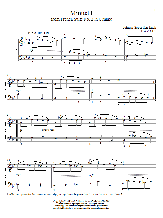 Download Johann Sebastian Bach Minuet I, BWV 813 Sheet Music