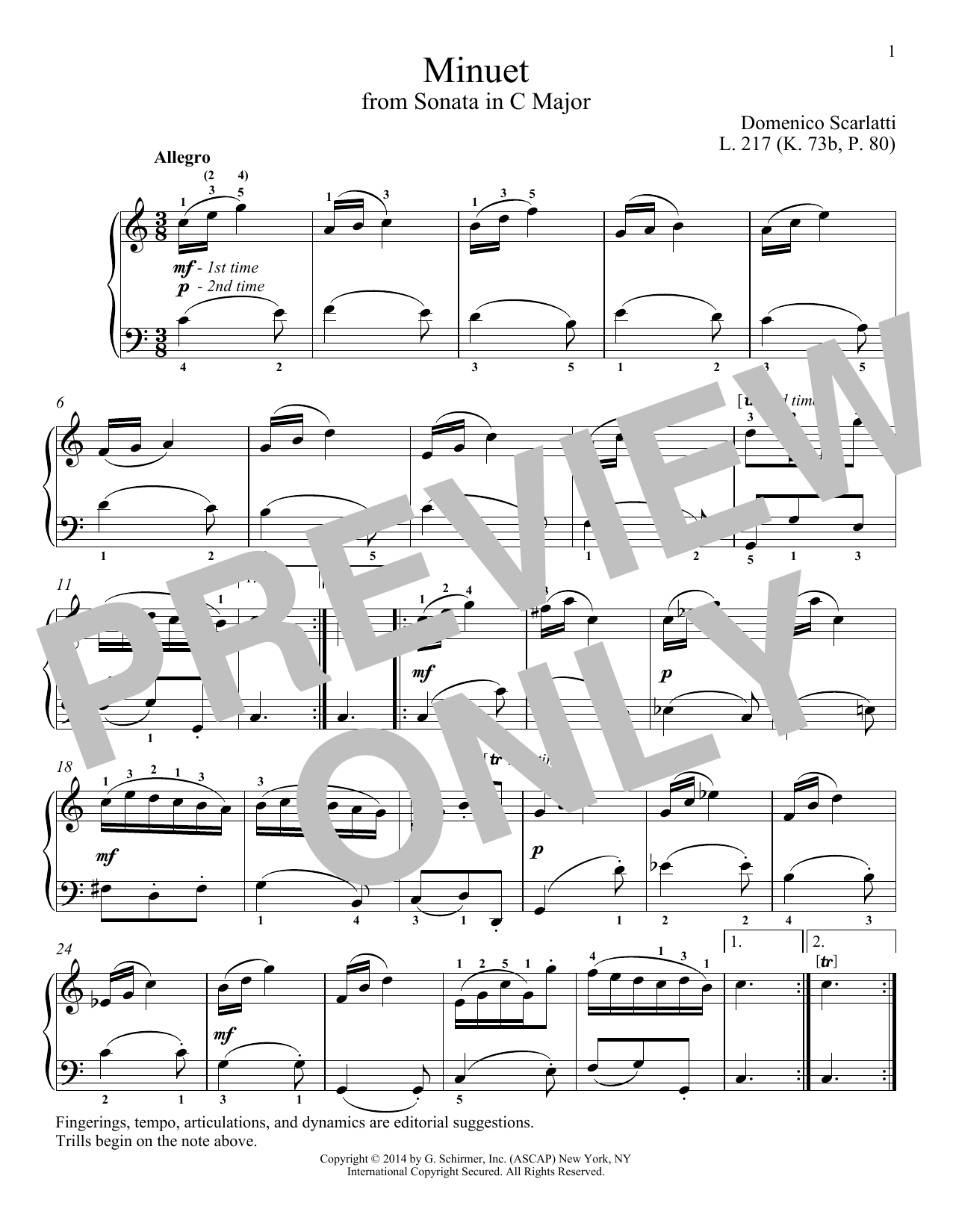 Download Domenico Scarlatti Minuet In A Minor, L. 217 Sheet Music