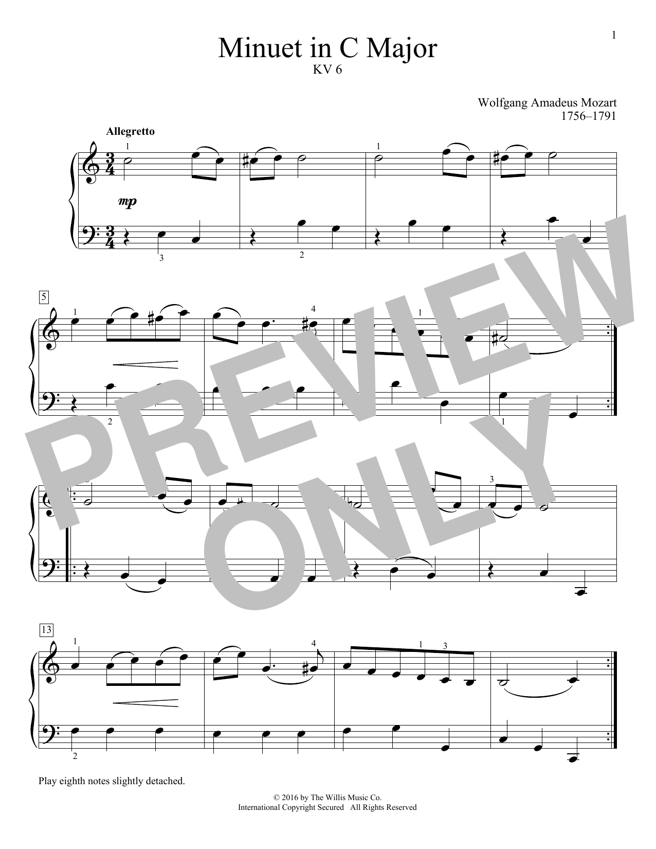 Download Wolfgang Amadeus Mozart Minuet In C Major, KV 6 Sheet Music