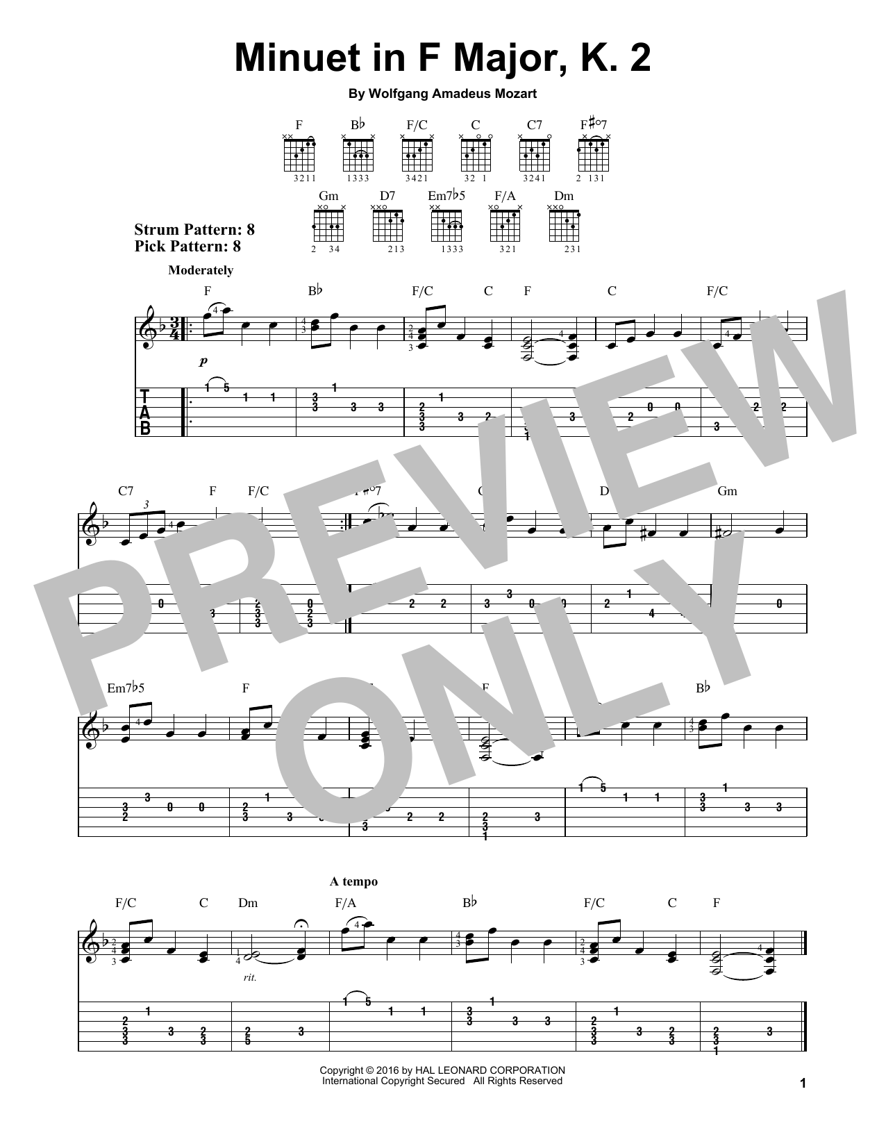 Download Wolfgang Amadeus Mozart Minuet In F Major, K. 2 Sheet Music