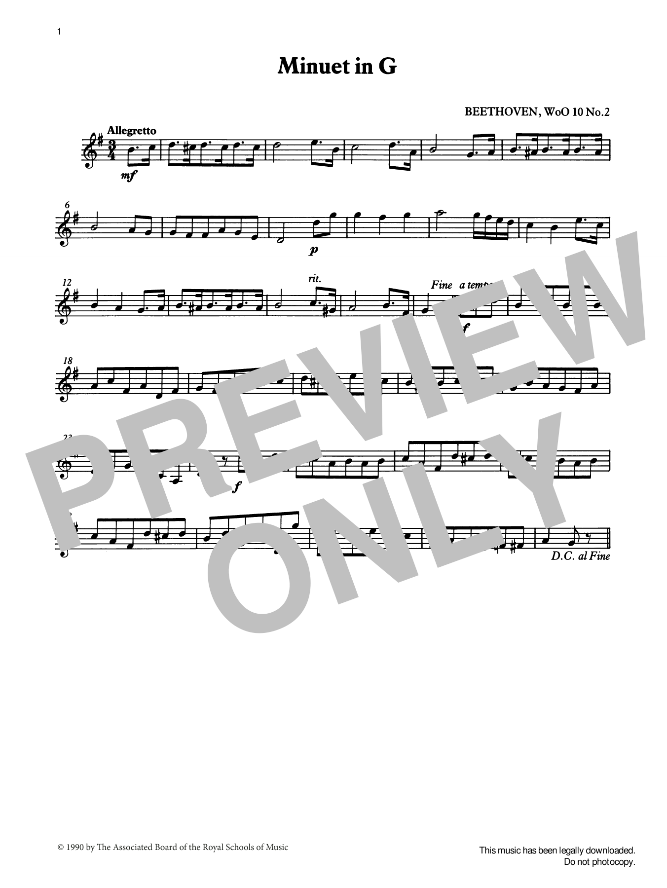 Download Ludwig van Beethoven Minuet in G (score & part) from Graded Sheet Music