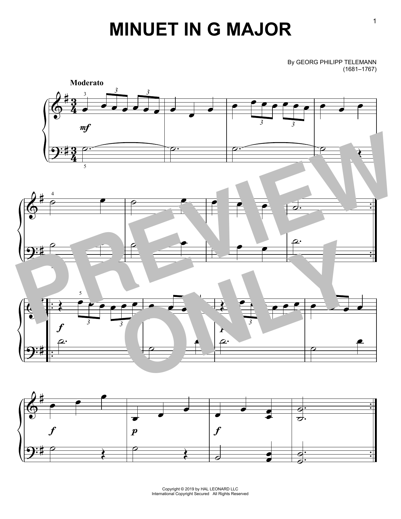 Download Georg Philipp Telemann Minuet In G Major Sheet Music