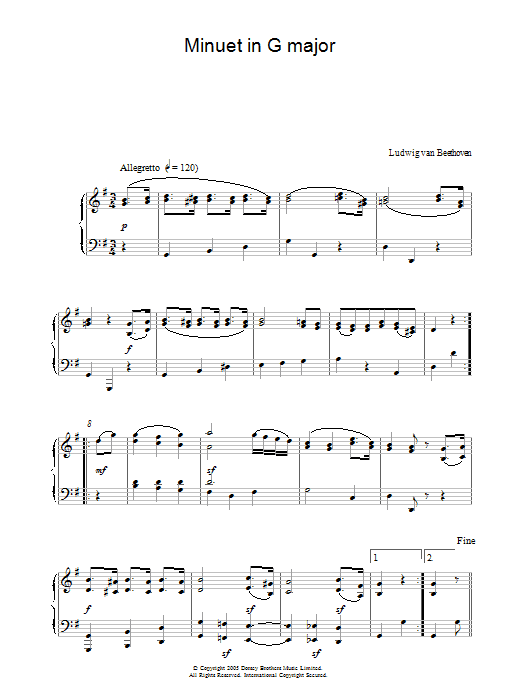 Ludwig van Beethoven Minuet In G Major sheet music notes printable PDF score