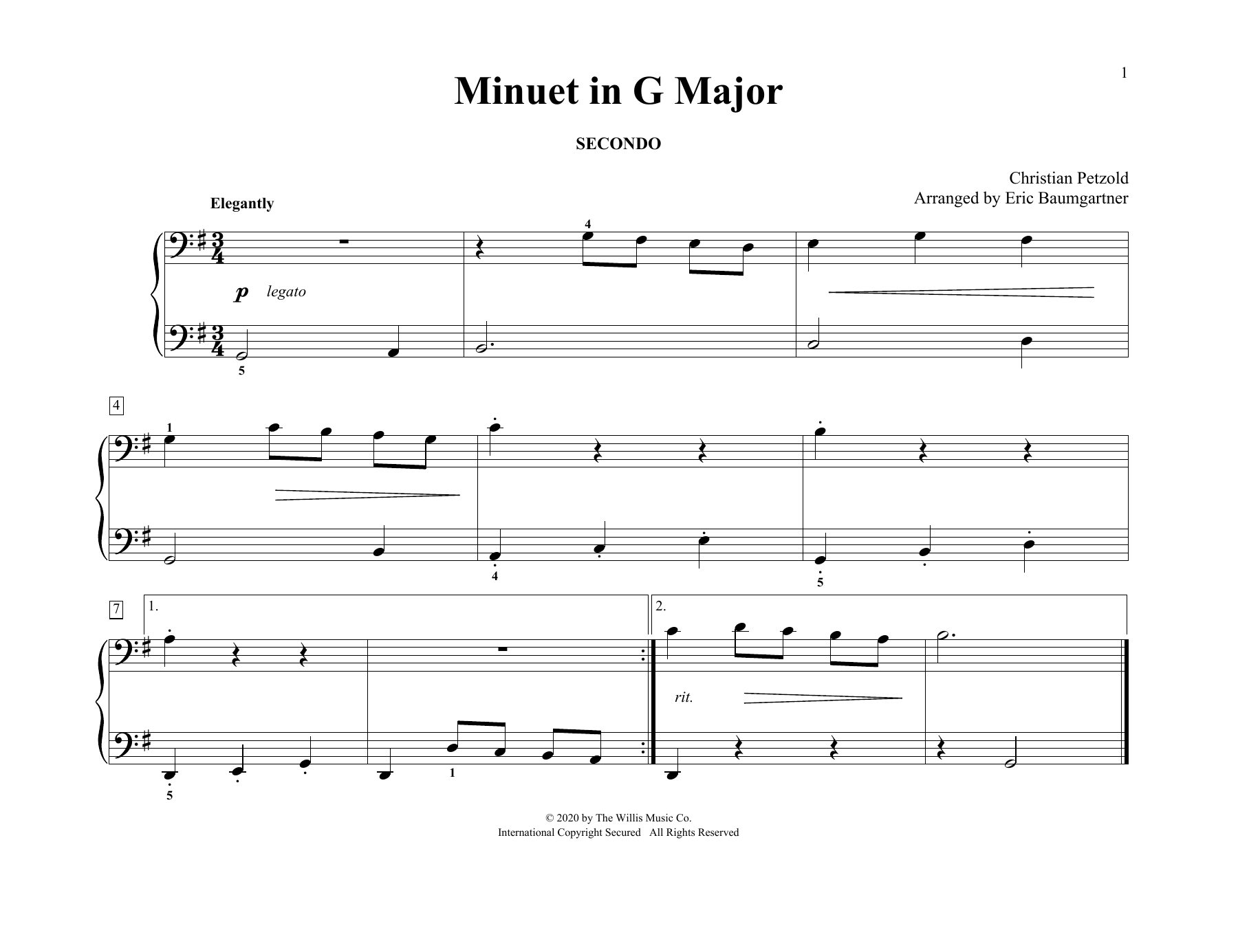 Download Christian Petzold Minuet In G Major (arr. Eric Baumgartne Sheet Music