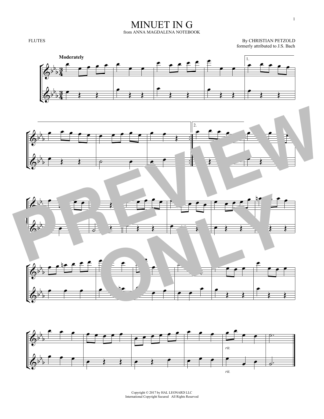 Christian Petzold Minuet In G Major, BWV Anh. 114 sheet music notes printable PDF score