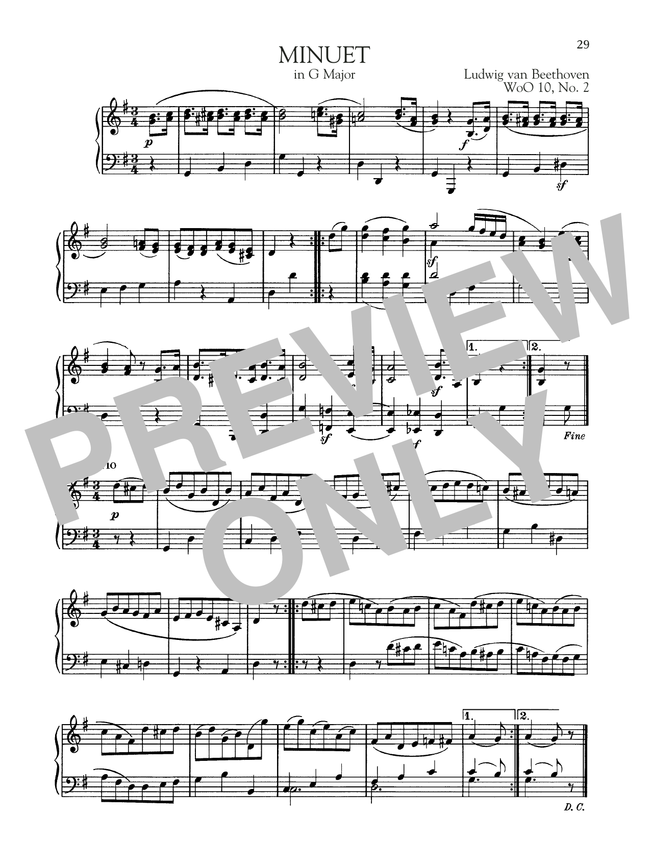 Download Ludwig van Beethoven Minuet In G Major, WoO 10, No. 2 Sheet Music