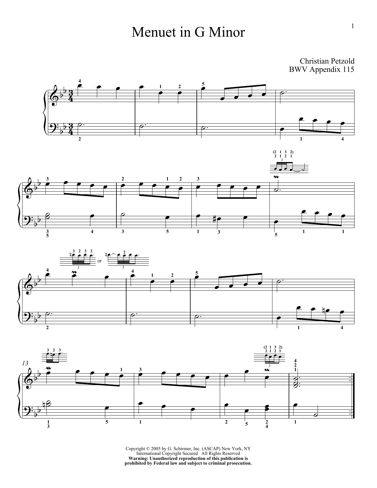Download Johann Sebastian Bach Minuet In G Minor Sheet Music