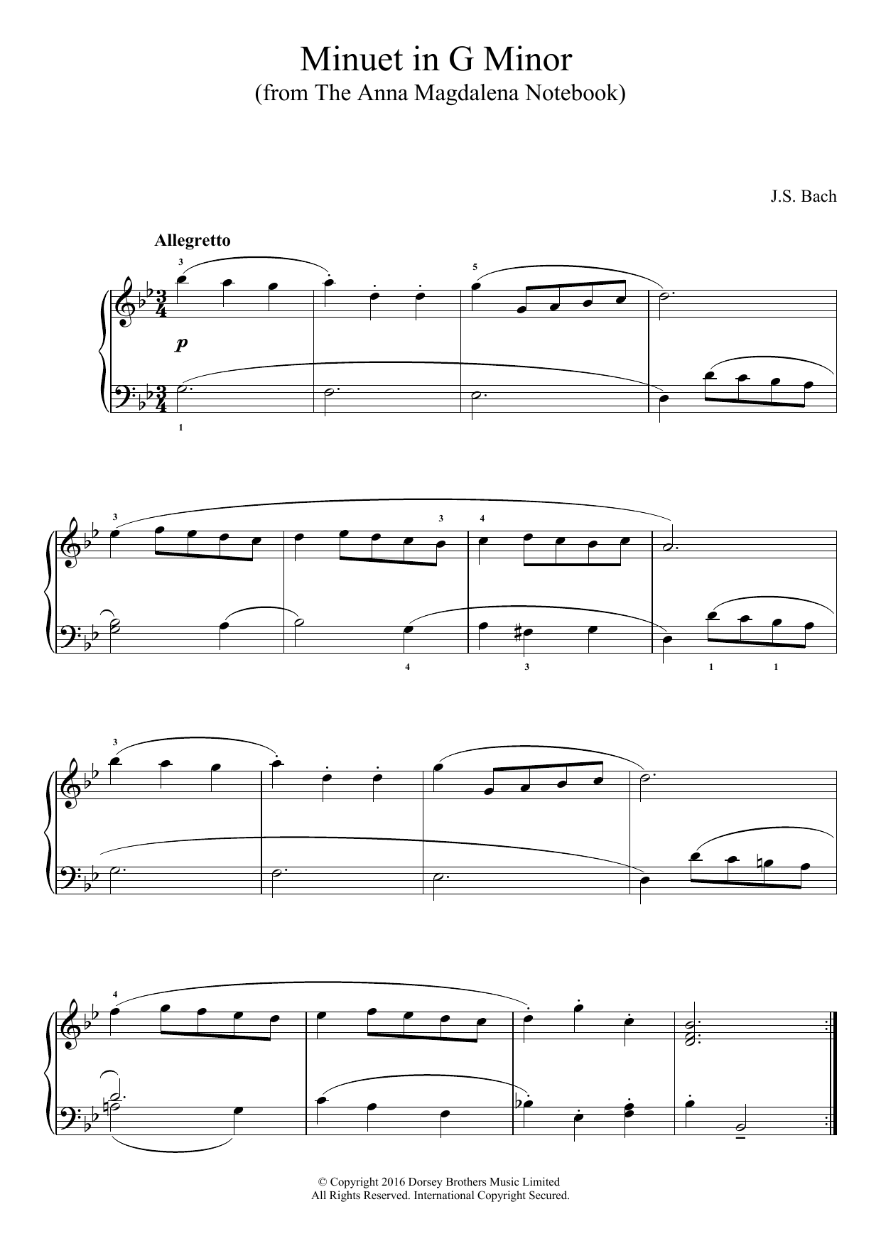 Download Johann Sebastian Bach Minuet in G Minor (from The Anna Magdal Sheet Music