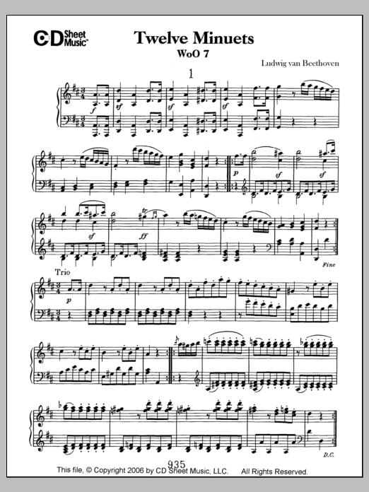 Download Ludwig van Beethoven Minuets (12), Woo 7 Sheet Music