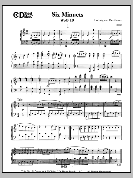 Download Ludwig van Beethoven Minuets (6), Woo 10 Sheet Music