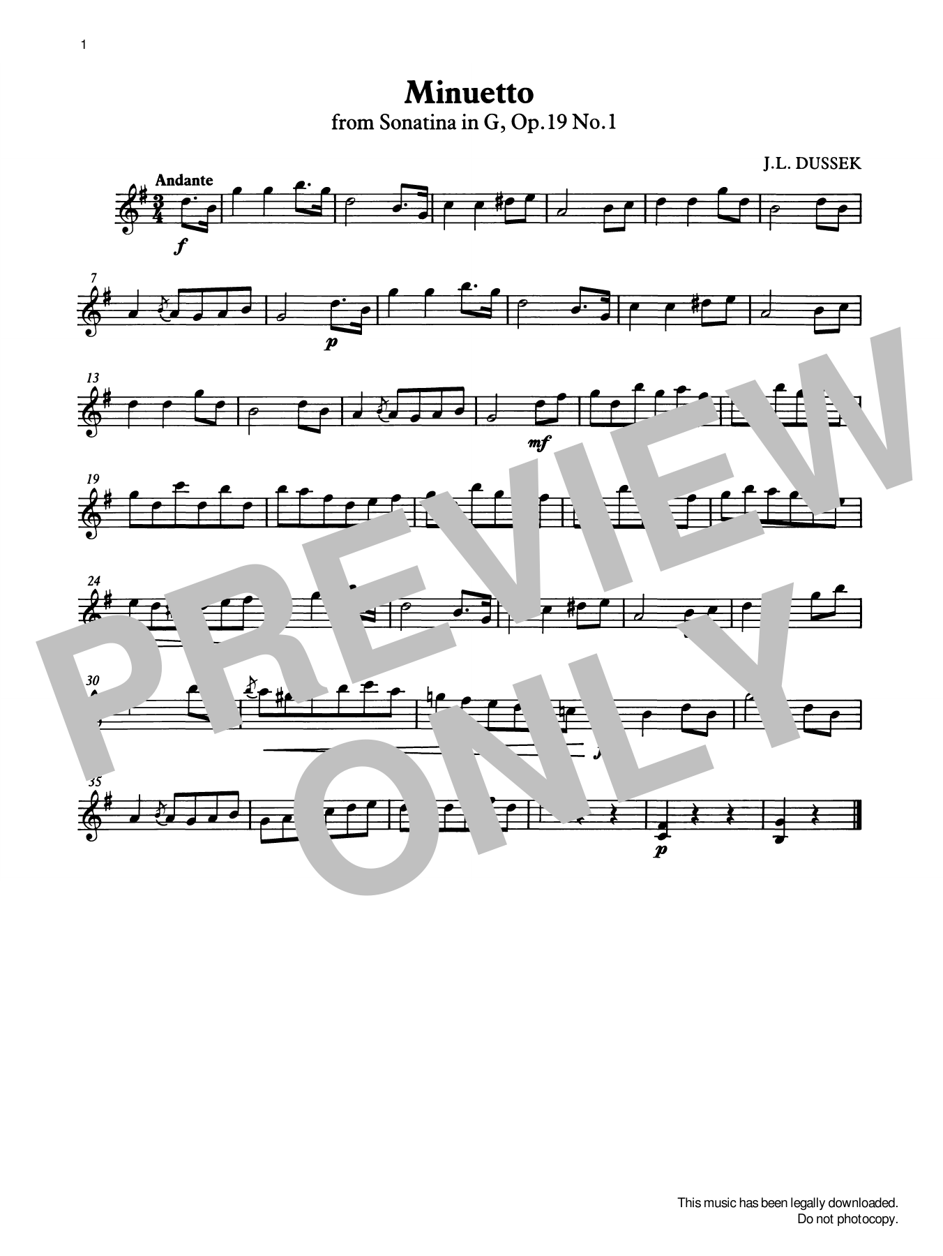 Download J. L. Dussek Minuetto from Graded Music for Tuned Pe Sheet Music