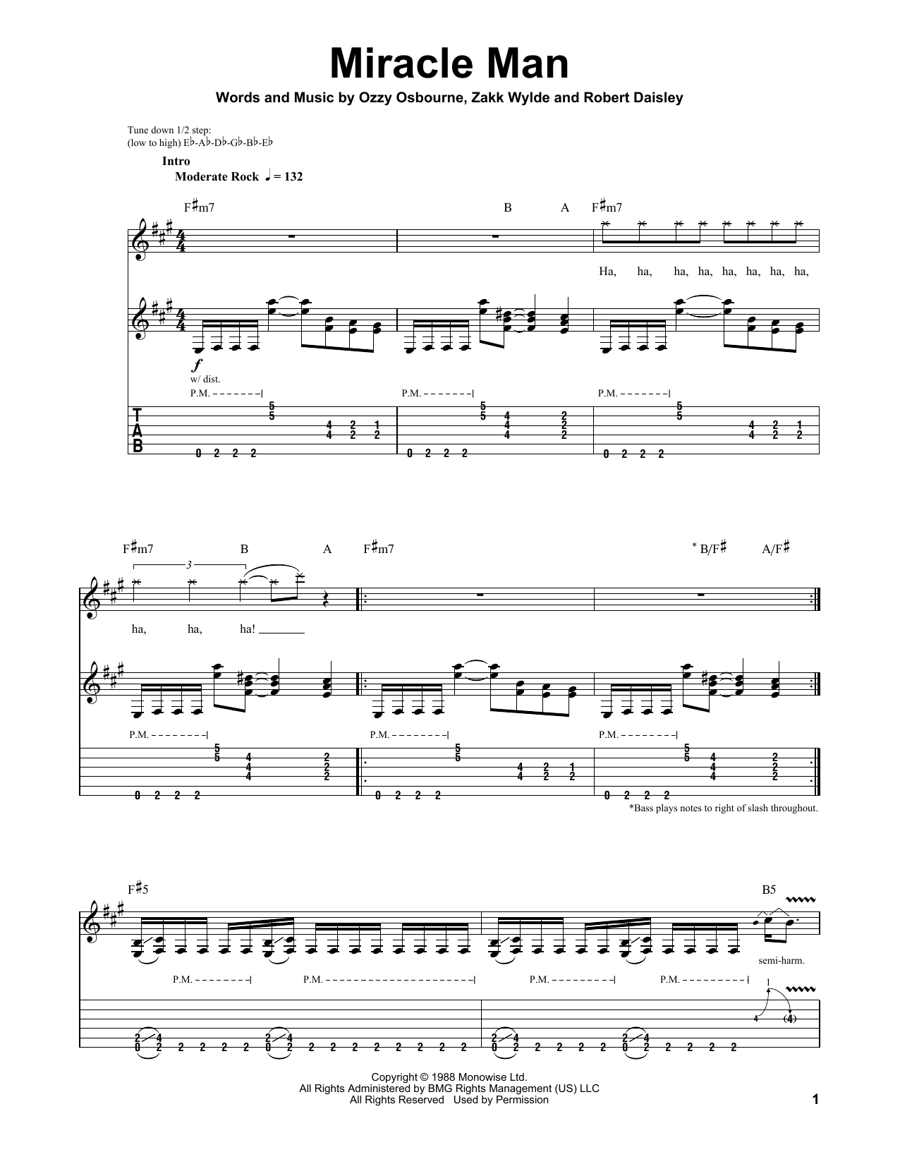 Download Ozzy Osbourne Miracle Man Sheet Music