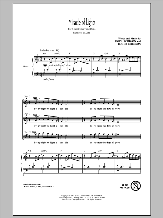 Download John Jacobson Miracle Of Lights (arr. Roger Emerson) Sheet Music