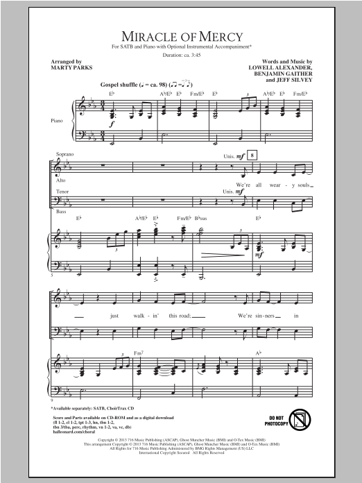 Download Marty Parks Miracle Of Mercy Sheet Music