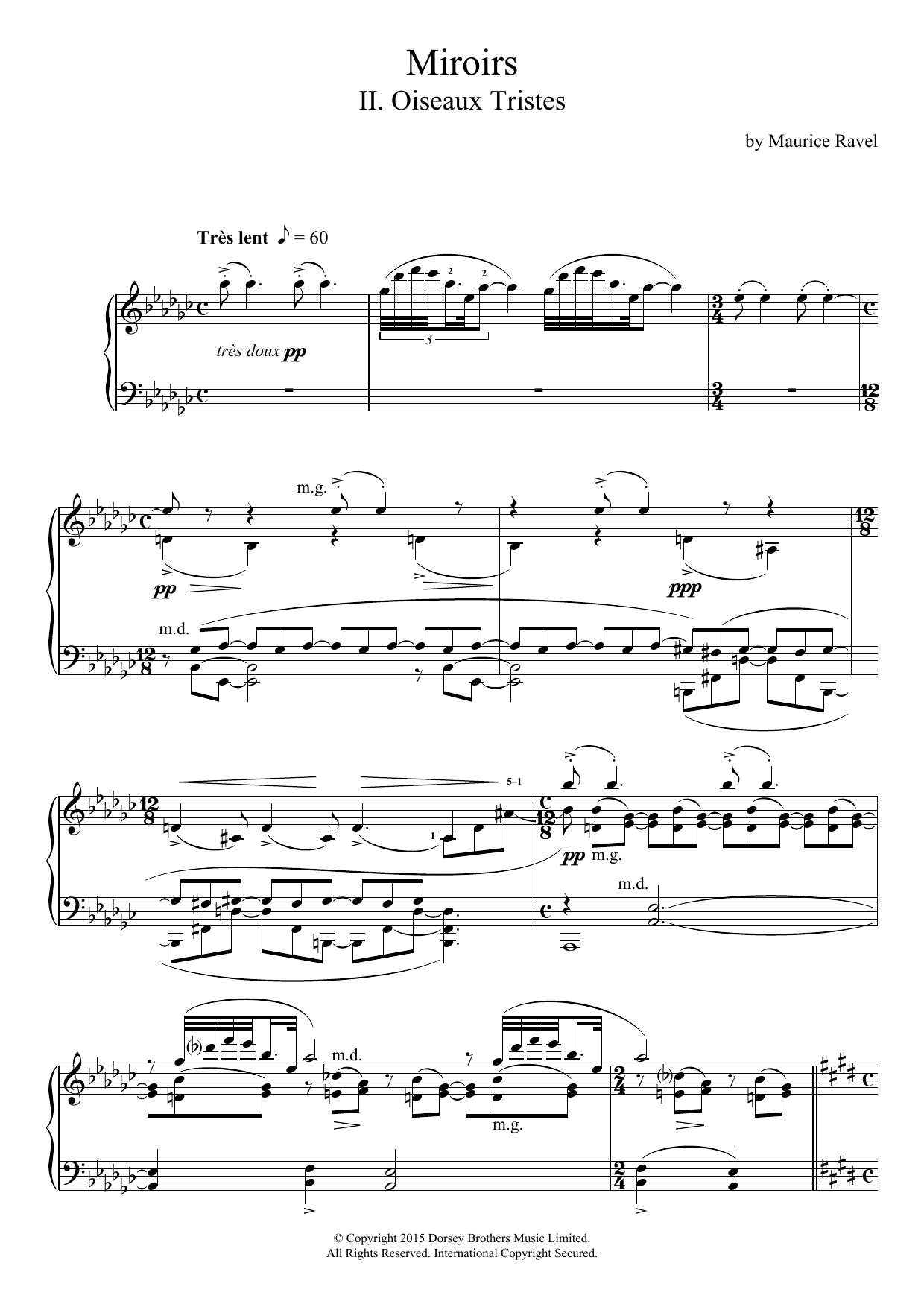 Download Maurice Ravel Miroirs - II. Oiseaux Tristes Sheet Music