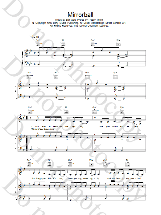 Everything But The Girl Mirrorball sheet music notes printable PDF score
