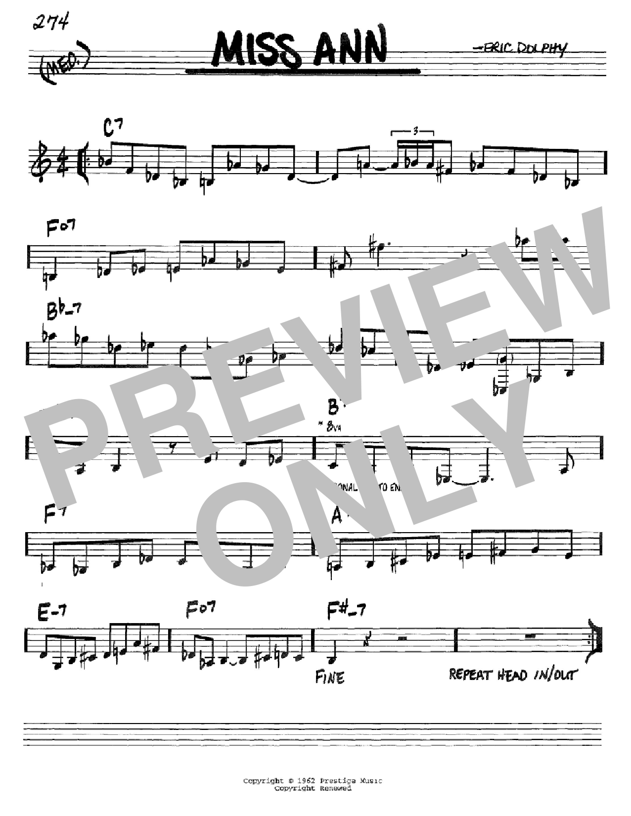 Download Eric Dolphy Miss Ann Sheet Music