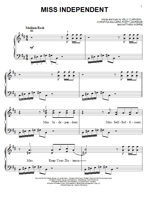 Download Kelly Clarkson Miss Independent Sheet Music