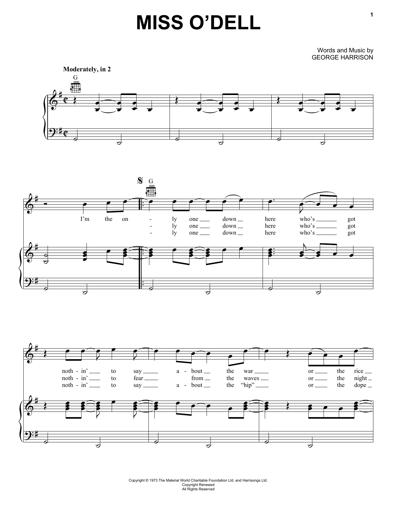 Download George Harrison Miss O'Dell Sheet Music