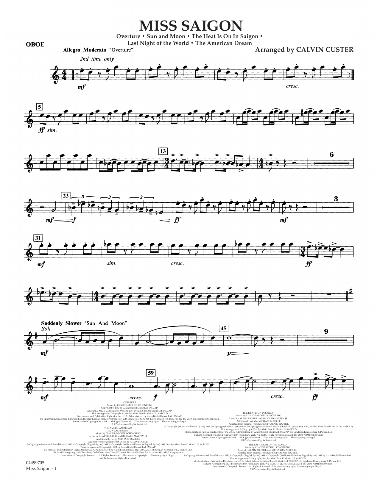 Download Boublil and Schonberg Miss Saigon (arr. Calvin Custer) - Oboe Sheet Music