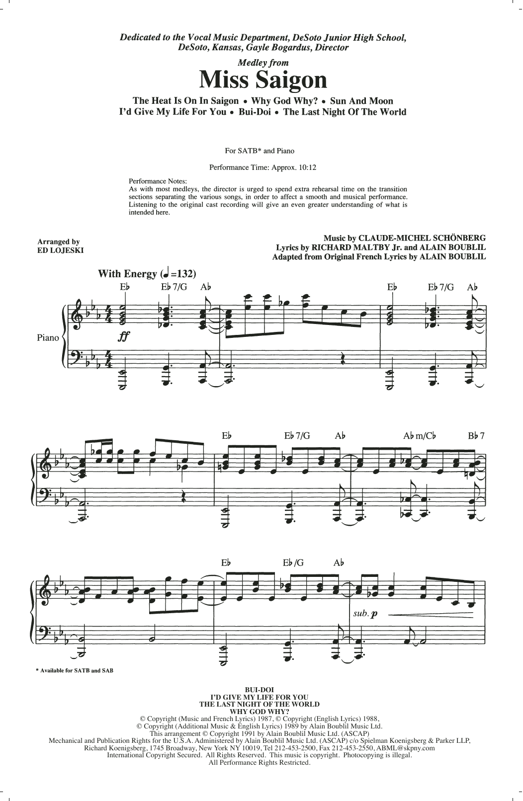Download Claude-Michel Schonberg Miss Saigon (Medley) (arr. Ed Lojeski) Sheet Music