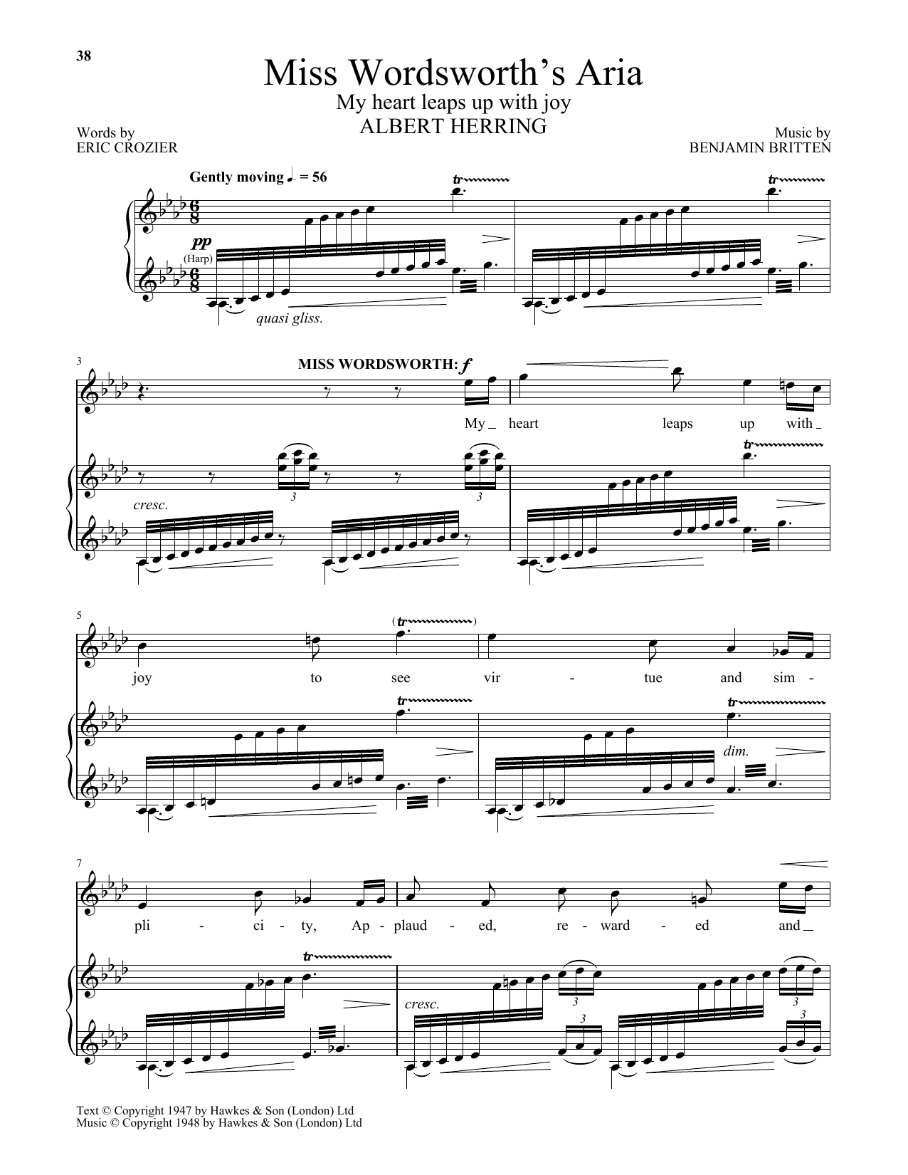 Download Benjamin Britten Miss Wordsworth's Aria (My Heart Leaps Sheet Music