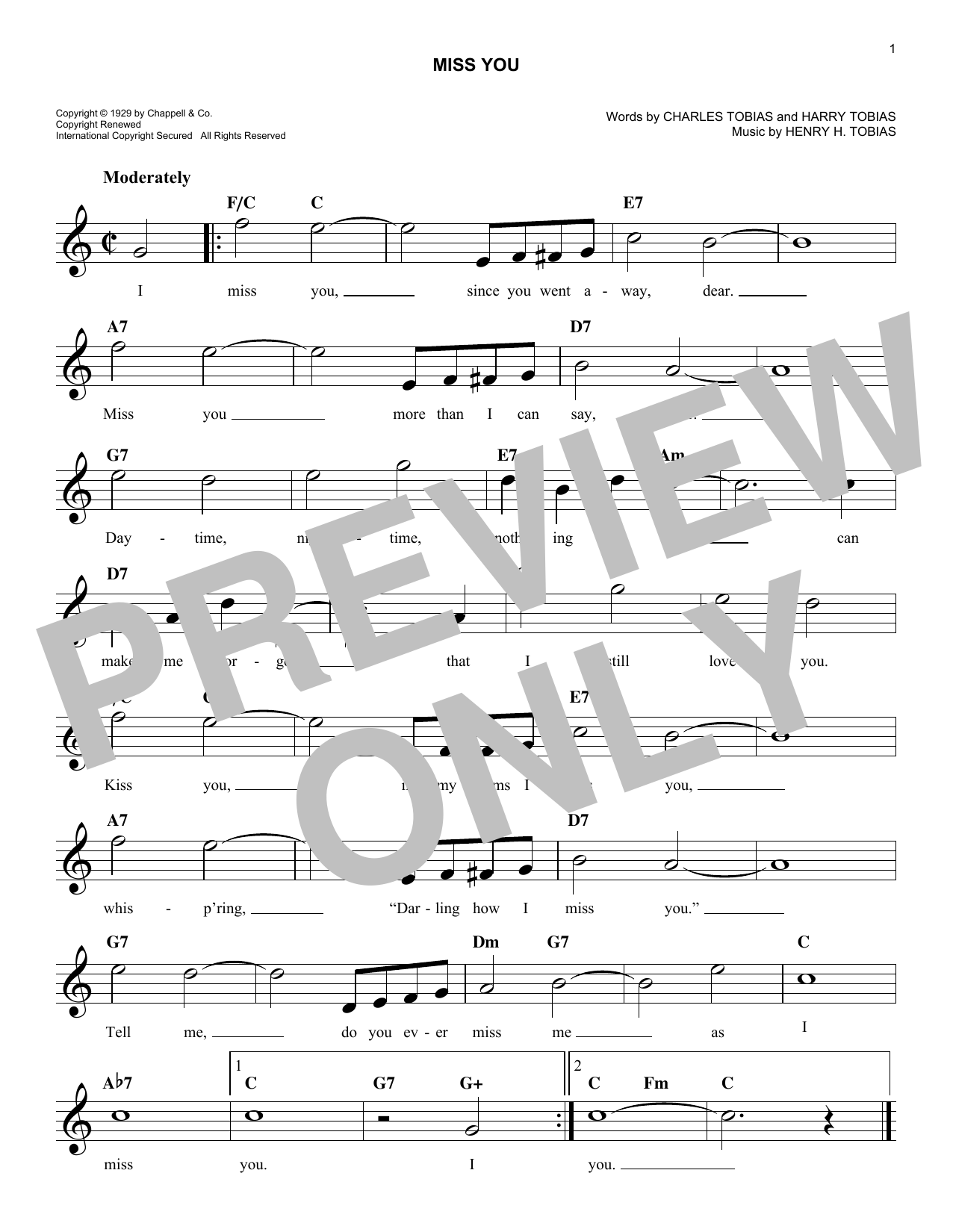 Download Harry Henry Miss You Sheet Music