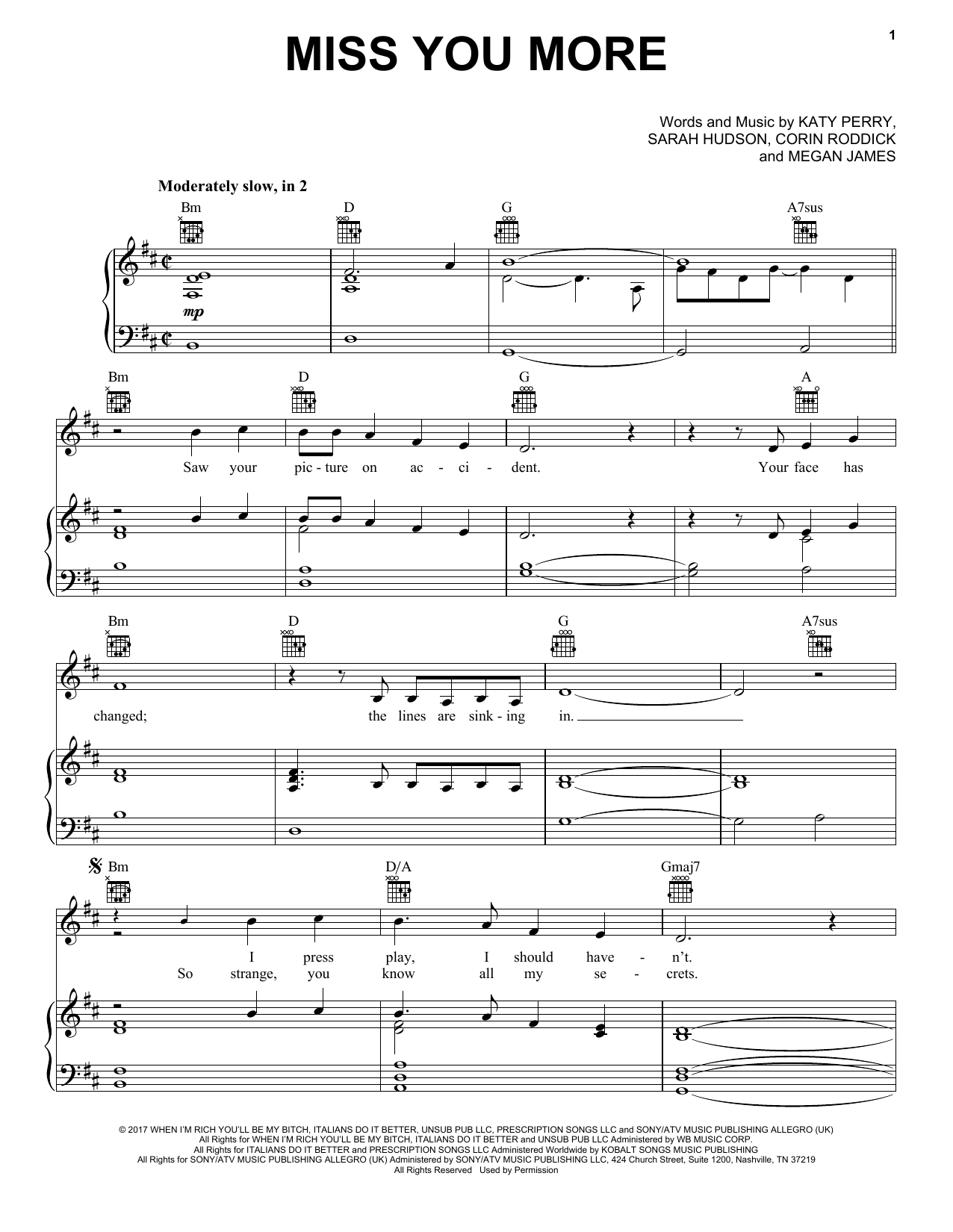 Download Katy Perry Miss You More Sheet Music