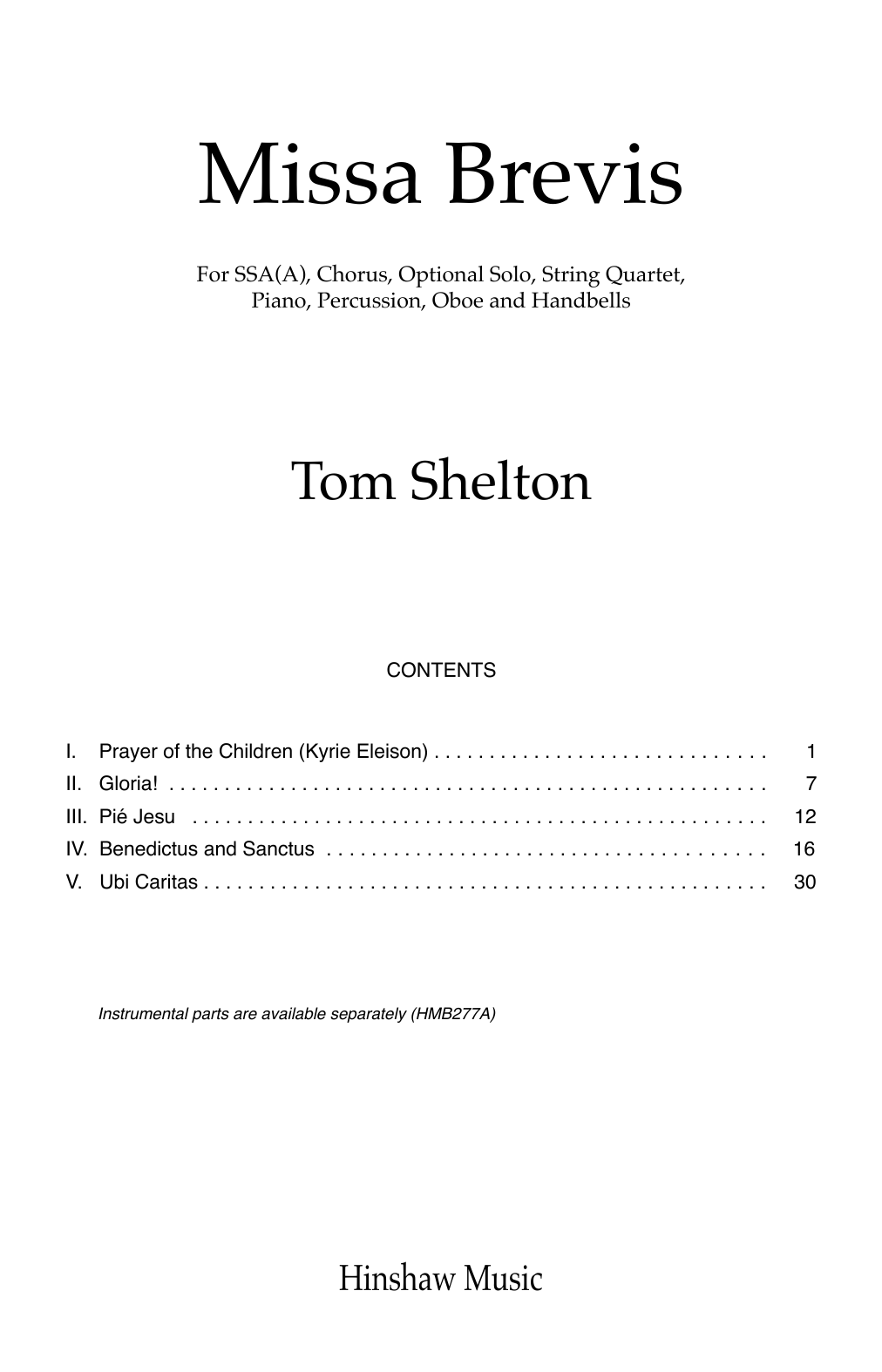 Download Tom Shelton Missa Brevis Sheet Music