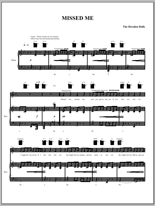 Download The Dresden Dolls Missed Me Sheet Music