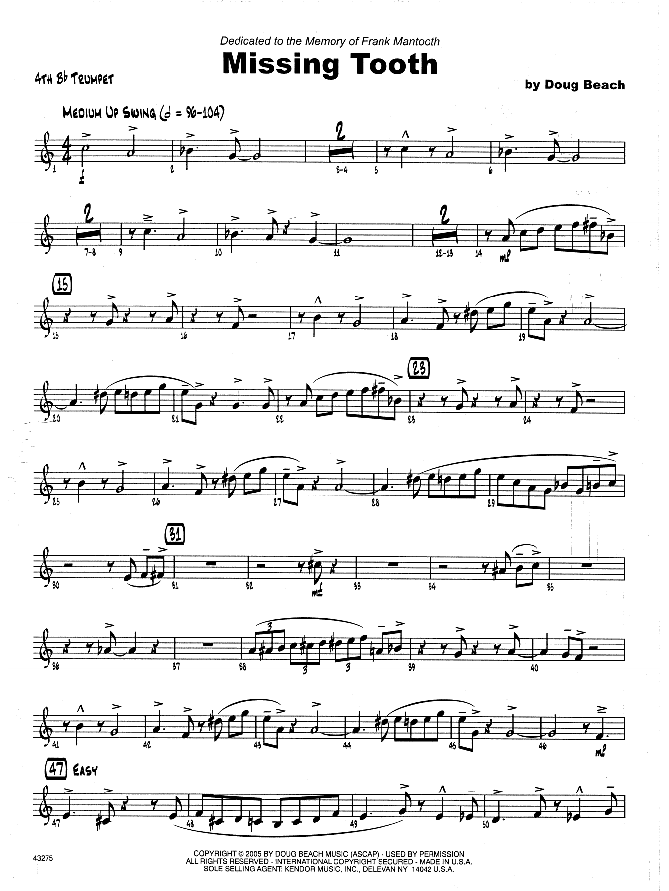 Download Doug Beach Missing Tooth - 4th Bb Trumpet Sheet Music