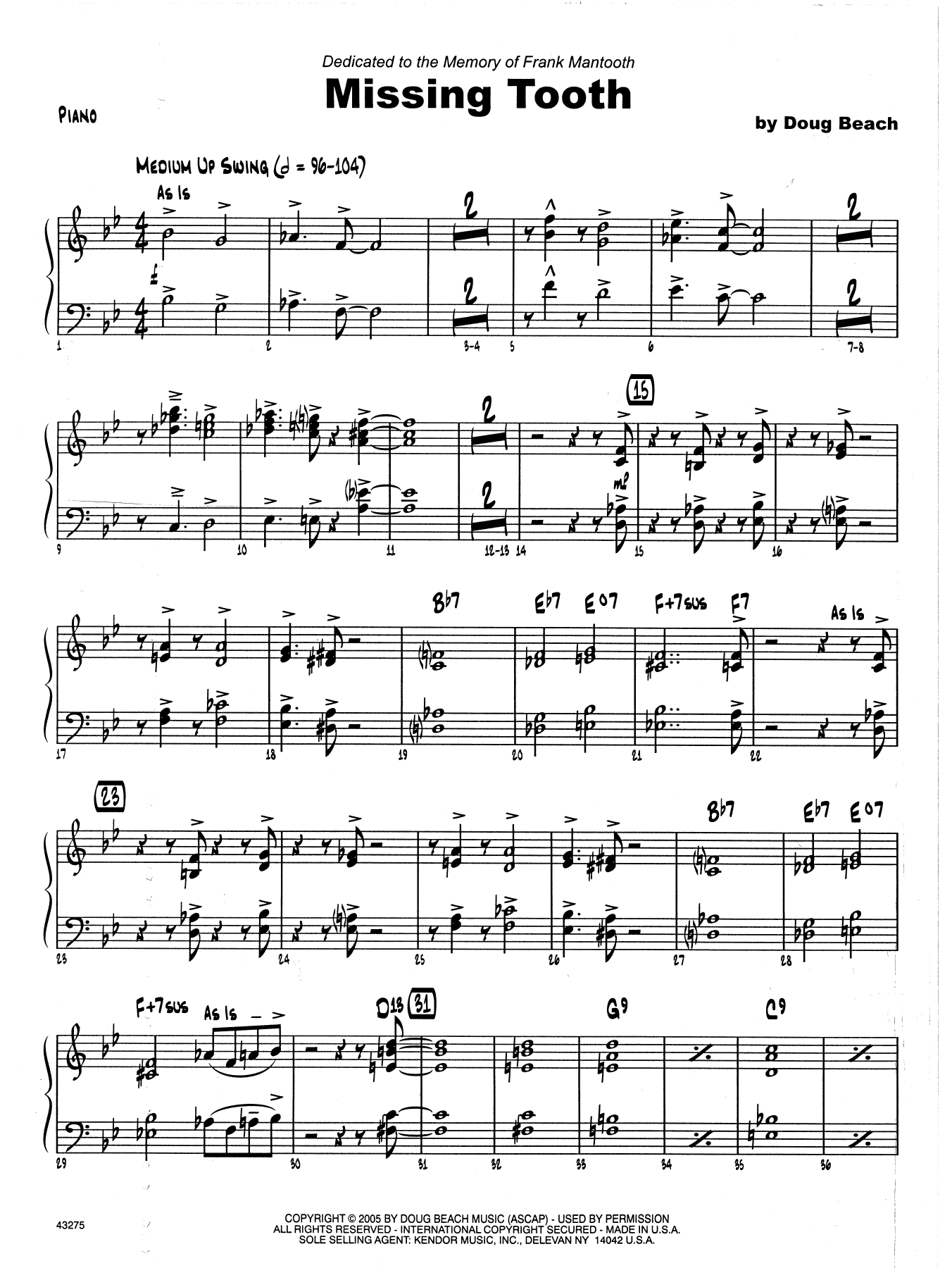 Download Doug Beach Missing Tooth - Piano Sheet Music