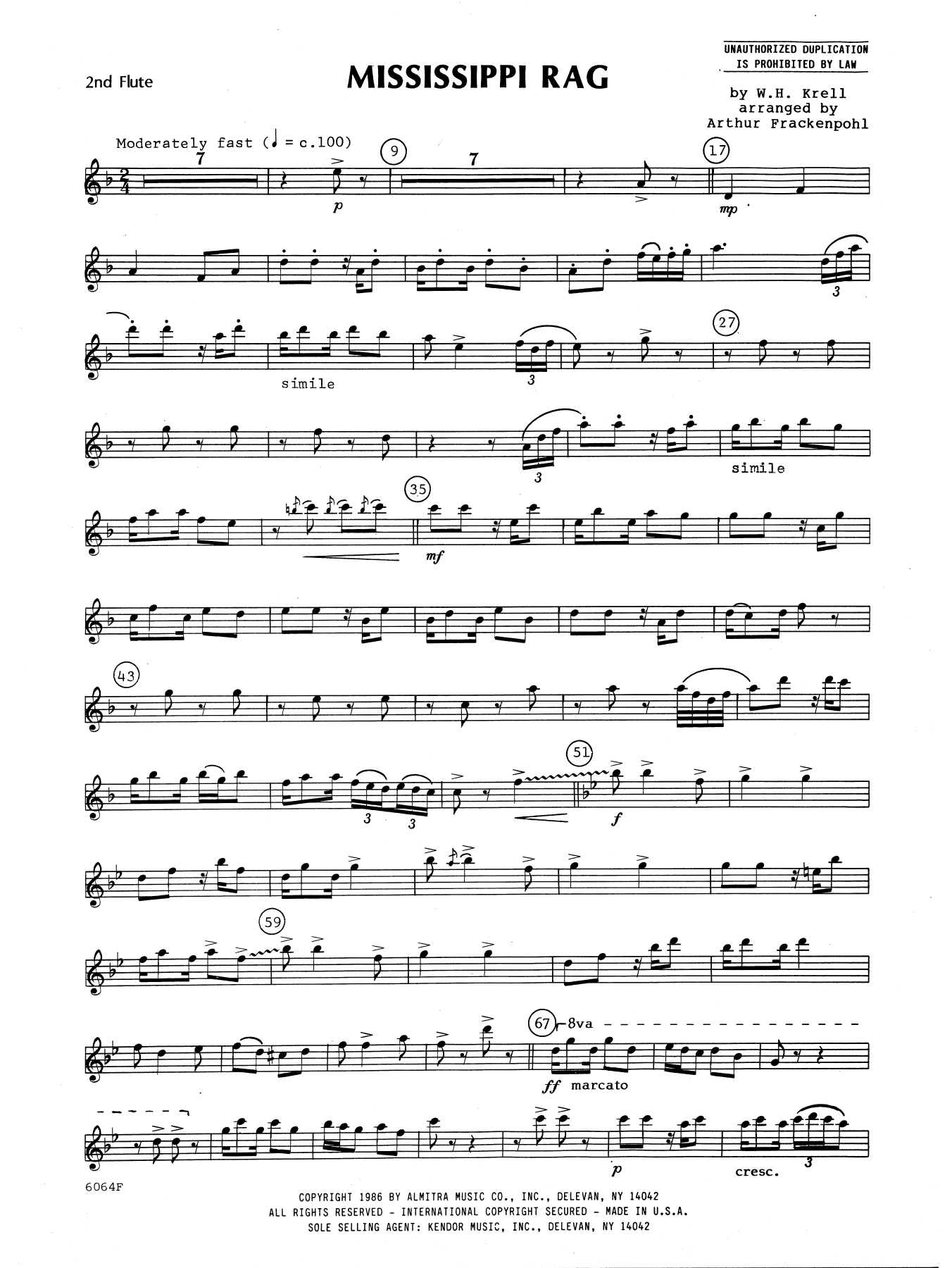 Download Arthur Frankenpohl Mississippi Rag - 2nd Flute Sheet Music
