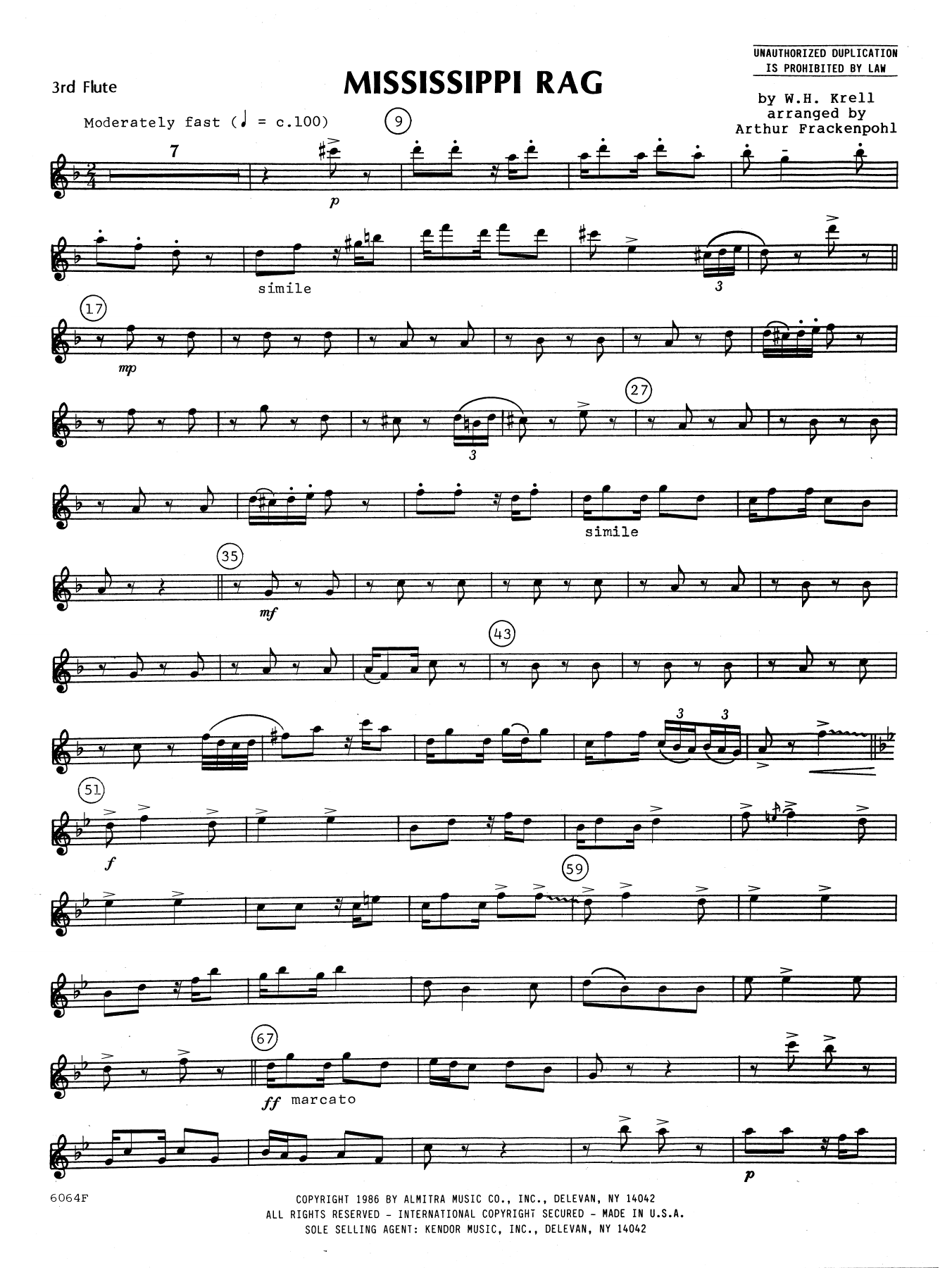 Download Arthur Frankenpohl Mississippi Rag - 3rd C Flute Sheet Music