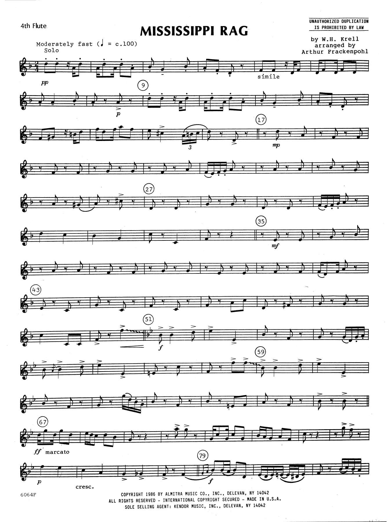 Download Arthur Frankenpohl Mississippi Rag - 4th Flute Sheet Music
