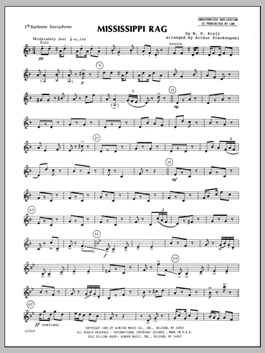 Download Arthur Frackenpohl Mississippi Rag - Baritone Sax Sheet Music