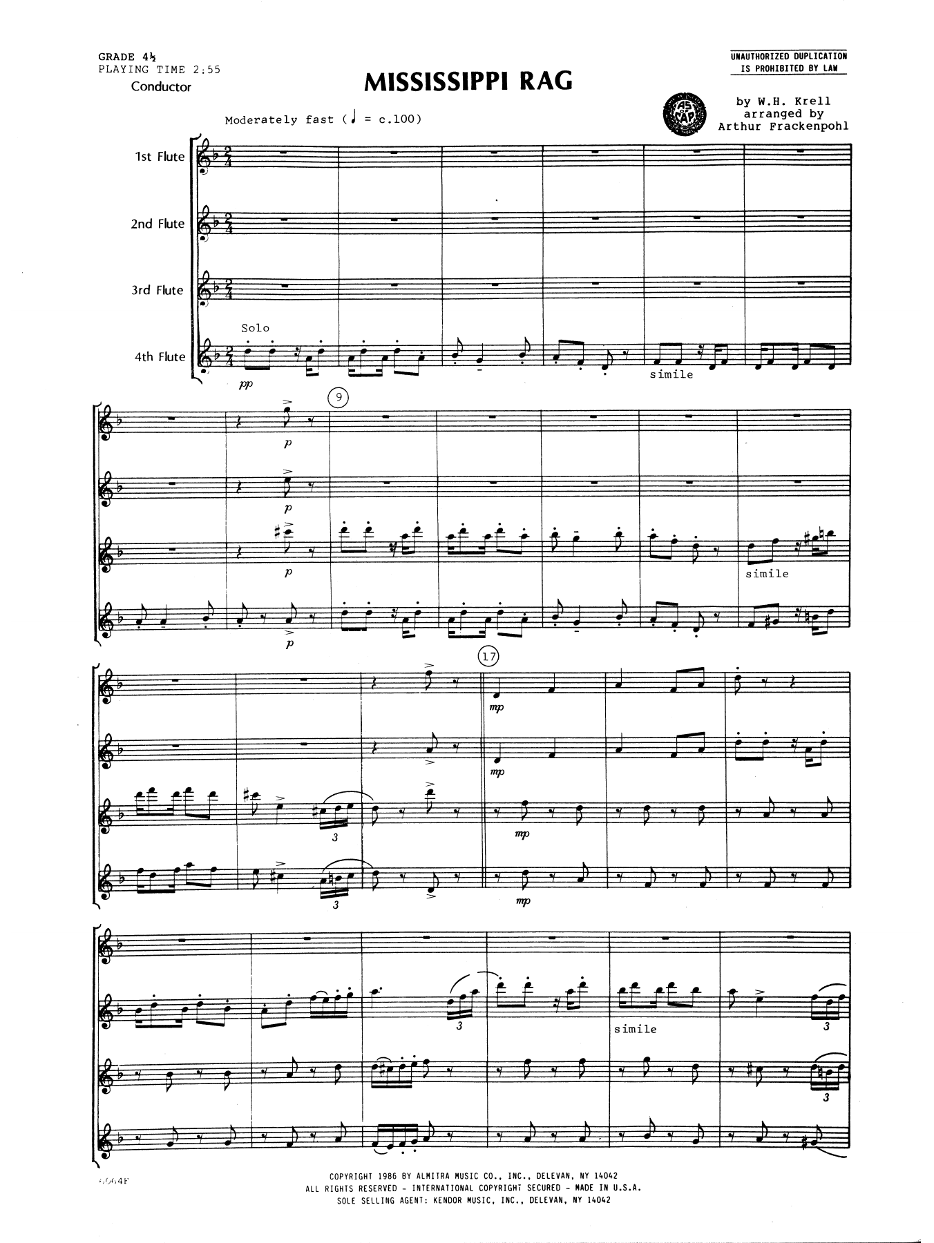 Download Arthur Frankenpohl Mississippi Rag - Full Score Sheet Music