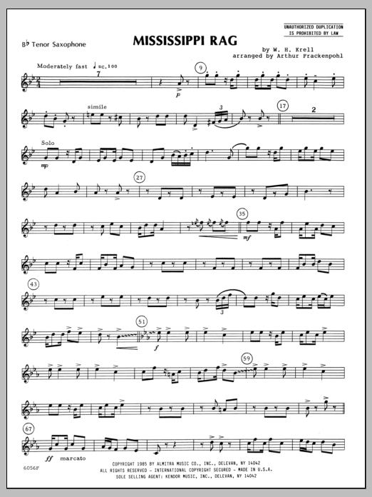 Download Arthur Frackenpohl Mississippi Rag - Tenor Sax Sheet Music