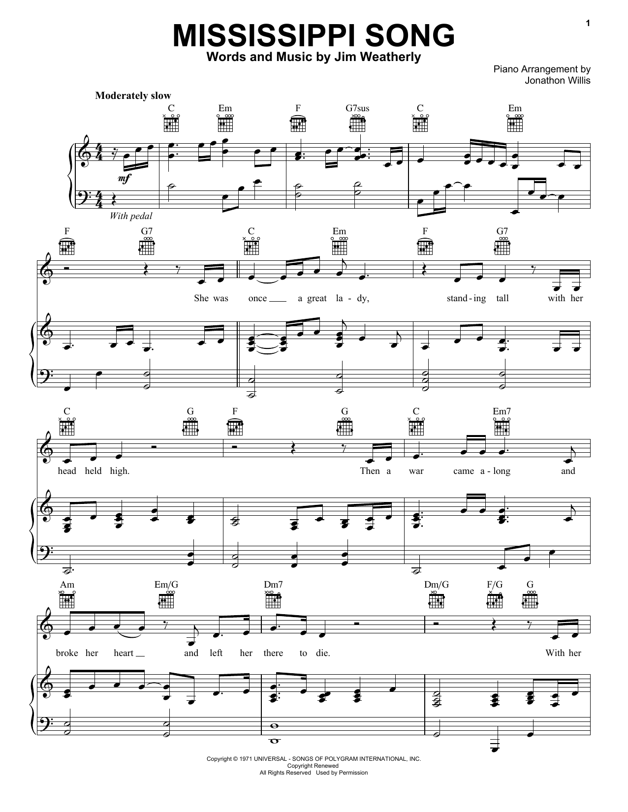 Download Jim Weatherly Mississippi Song Sheet Music