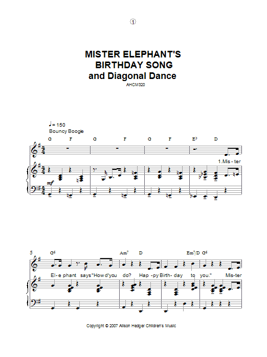 Download Alison Hedger Mister Elephant's Birthday Song And Dia Sheet Music