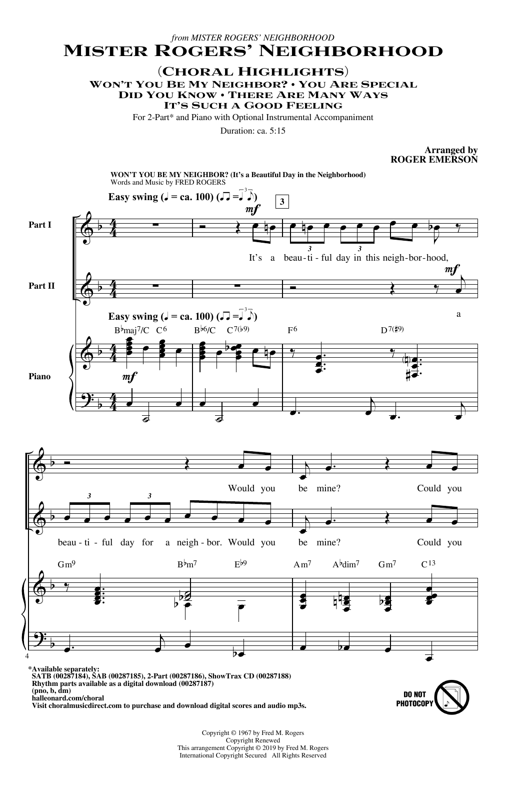 Download Fred Rogers Mister Rogers' Neighborhood (Choral Hig Sheet Music