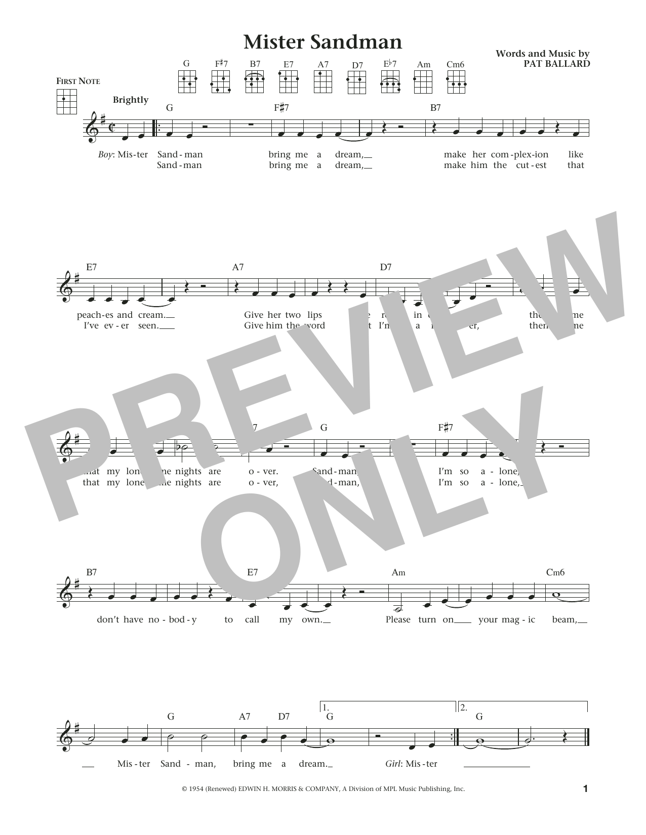 Download The Chordettes Mister Sandman (from The Daily Ukulele) Sheet Music