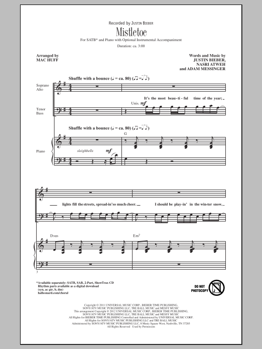 Download Justin Bieber Mistletoe (arr. Mac Huff) Sheet Music