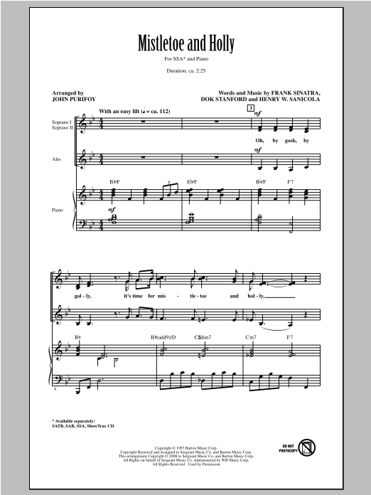 Download Frank Sinatra Mistletoe And Holly (arr. John Purifoy) Sheet Music