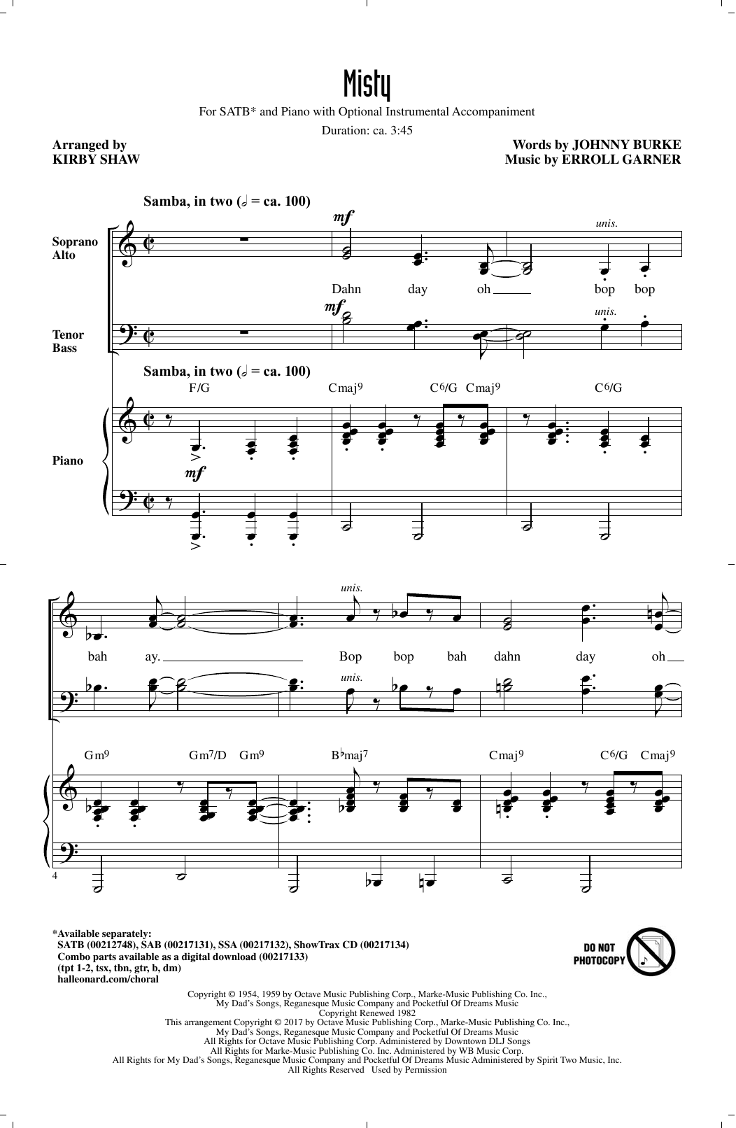 Download Kirby Shaw Misty Sheet Music