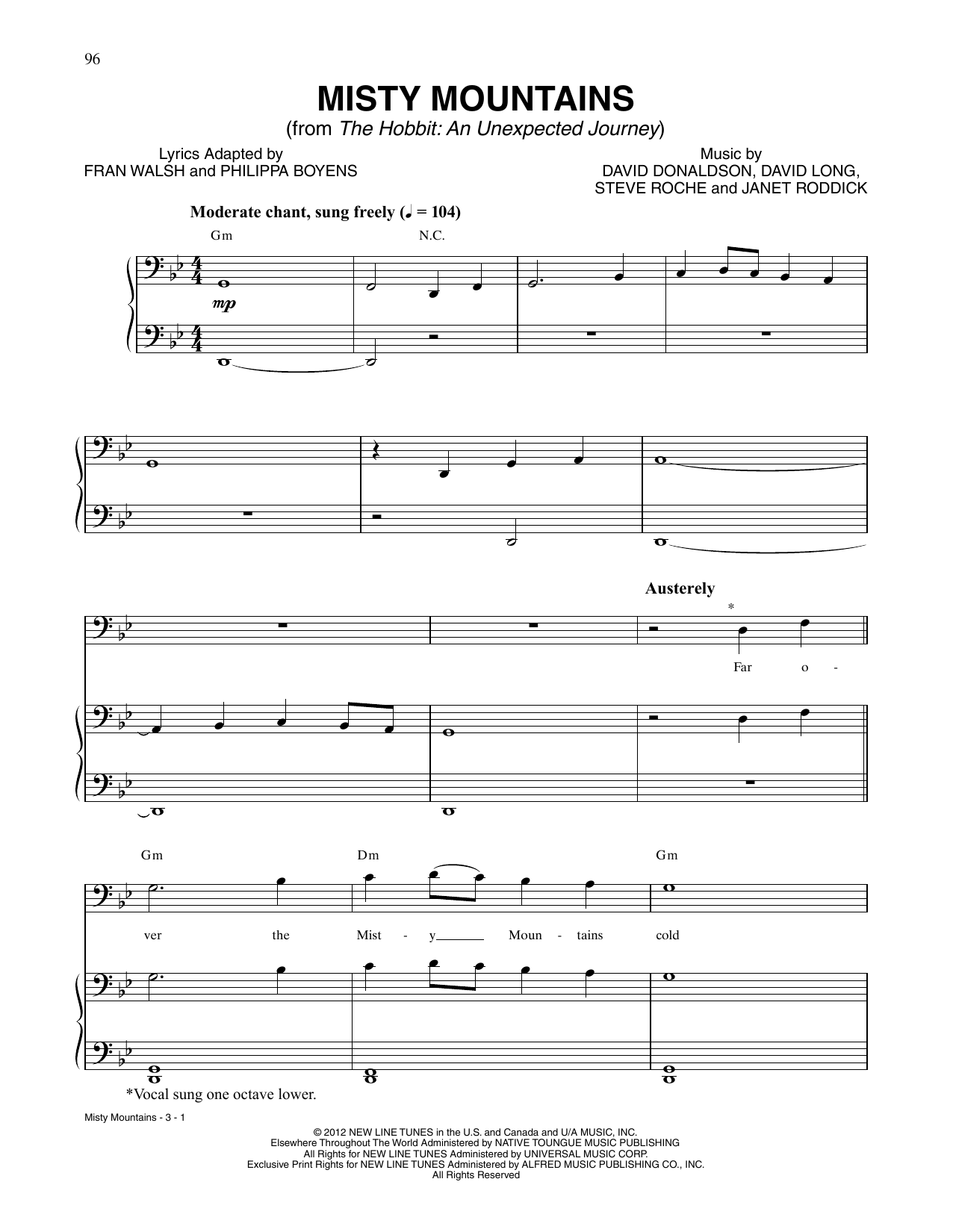 Download Richard Armitage Misty Mountains (from The Hobbit: An Un Sheet Music