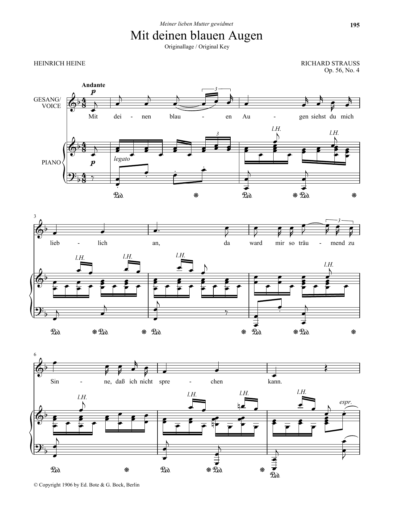 Download Richard Strauss Mit Deinen Blauen Augen (Low Voice) Sheet Music