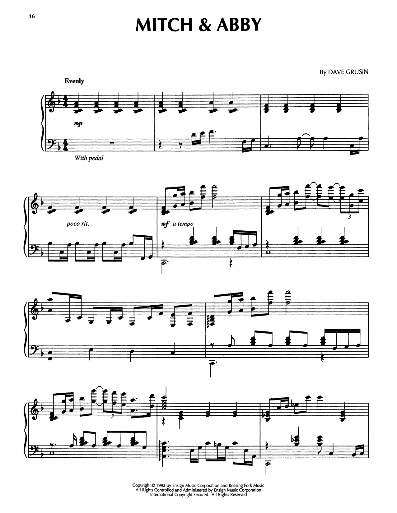 Download Dave Grusin Mitch & Abby (from The Firm) Sheet Music